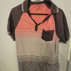 Bar III Coral and Gray Short Sleeve Polo with Pocket